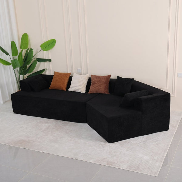 English Elm 125" Modular Cloud Sectional Sofa with Deep Foam Seat Six Pillows No Assembly Black W3706S00004