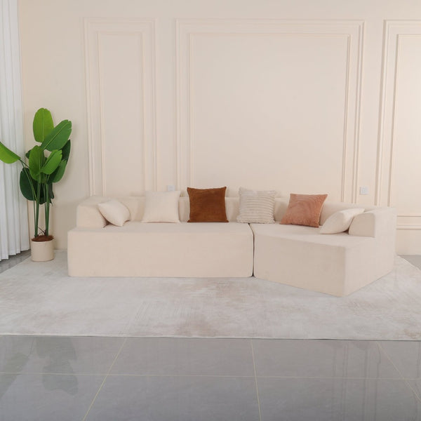 English Elm 125" Modular Cloud Sectional Sofa with Deep Foam Seat Six Pillows No Assembly Beige W3706S00005