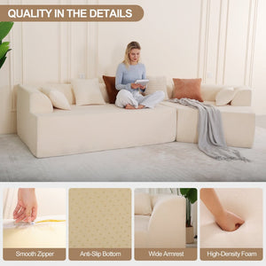 English Elm 125" Modular Cloud Sectional Sofa with Deep Foam Seat Six Pillows No Assembly Beige W3706S00005