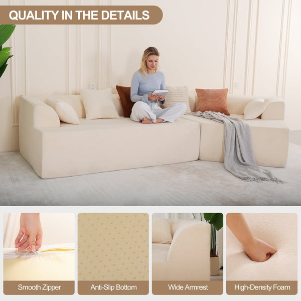 English Elm 125" Modular Cloud Sectional Sofa with Deep Foam Seat Six Pillows No Assembly Beige W3706S00005