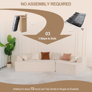 English Elm 125" Modular Cloud Sectional Sofa with Deep Foam Seat Six Pillows No Assembly Beige W3706S00005