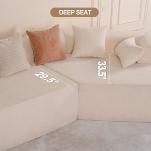 English Elm 125" Modular Cloud Sectional Sofa with Deep Foam Seat Six Pillows No Assembly Beige W3706S00005