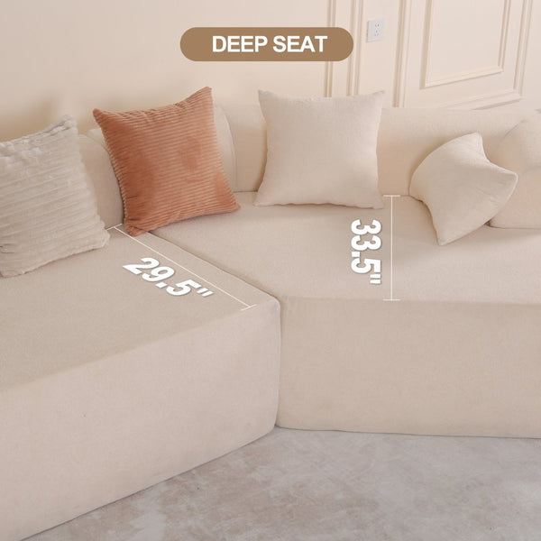 English Elm 125" Modular Cloud Sectional Sofa with Deep Foam Seat Six Pillows No Assembly Beige W3706S00005