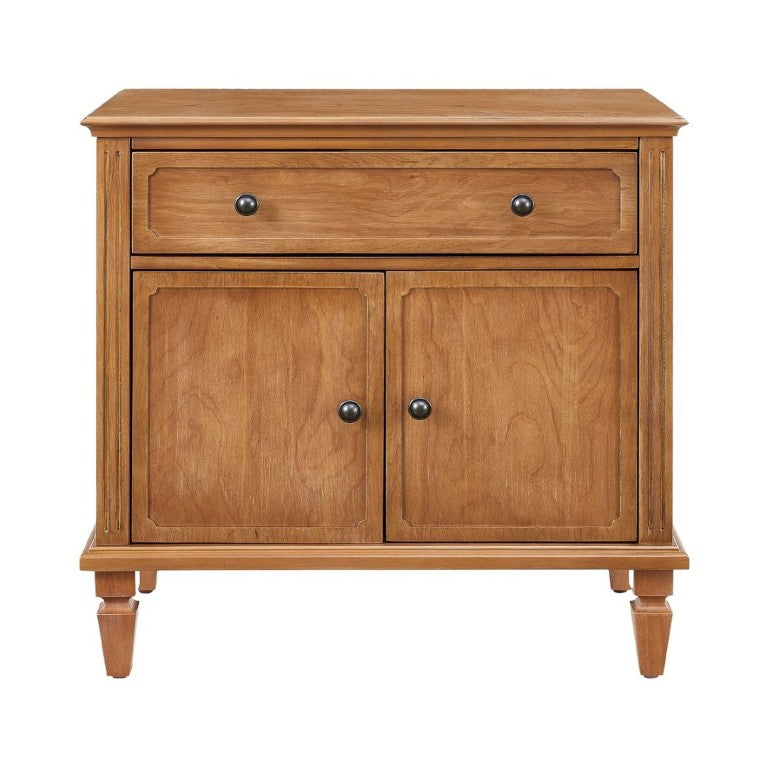 English Elm Farmhouse Nightstand with Built-In Charging Ports Drawer and Cabinet for Bedroom Natural W3720P504531