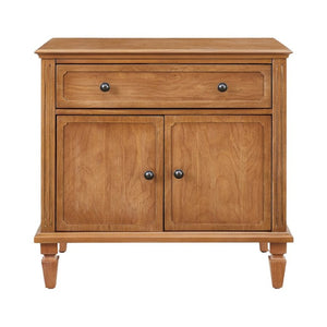 English Elm Farmhouse Nightstand with Built-In Charging Ports Drawer and Cabinet for Bedroom Natural W3720P504531