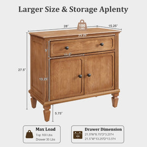 English Elm Farmhouse Nightstand with Built-In Charging Ports Drawer and Cabinet for Bedroom Natural W3720P504531