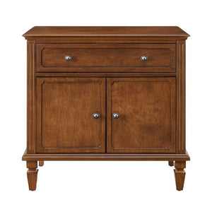 English Elm Farmhouse Nightstand with Built-In Charging Ports Drawer and Cabinet for Bedroom Walnut W3720P504552