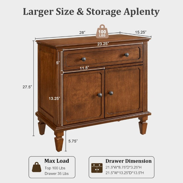 English Elm Farmhouse Nightstand with Built-In Charging Ports Drawer and Cabinet for Bedroom Walnut W3720P504552