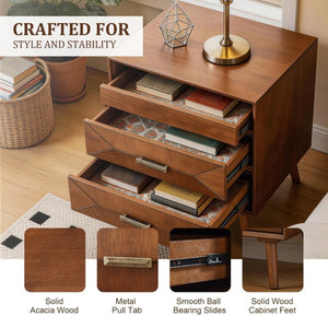English Elm 24 Inch Mid-Century Nightstand with USB Charging Two Drawers and Open Shelf for Bedroom Walnut W3720P505848