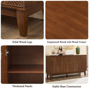 English Elm 56 Inch Mid Century Modern Media Console with Carved Geometric Doors and Warm Wood Storage W3720P508109
