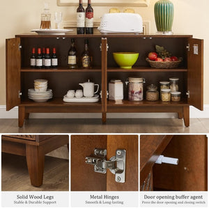 English Elm 56 Inch Mid Century Modern Media Console with Carved Geometric Doors and Warm Wood Storage W3720P508109