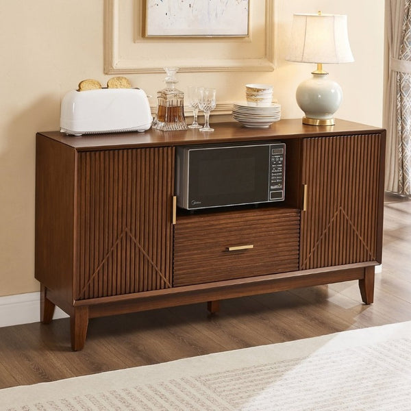 English Elm Mid-Century TV Stand with Wood Veneer Tapered Legs Drawer and Adjustable Cabinet Storage W3720P537050