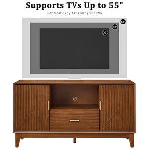 English Elm Mid-Century TV Stand with Wood Veneer Tapered Legs Drawer and Adjustable Cabinet Storage W3720P537050