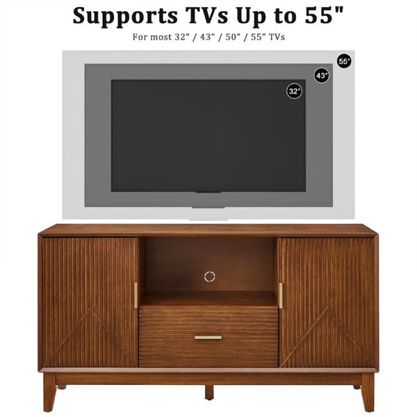 English Elm Mid-Century TV Stand with Wood Veneer Tapered Legs Drawer and Adjustable Cabinet Storage W3720P537050