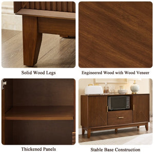 English Elm Mid-Century TV Stand with Wood Veneer Tapered Legs Drawer and Adjustable Cabinet Storage W3720P537050