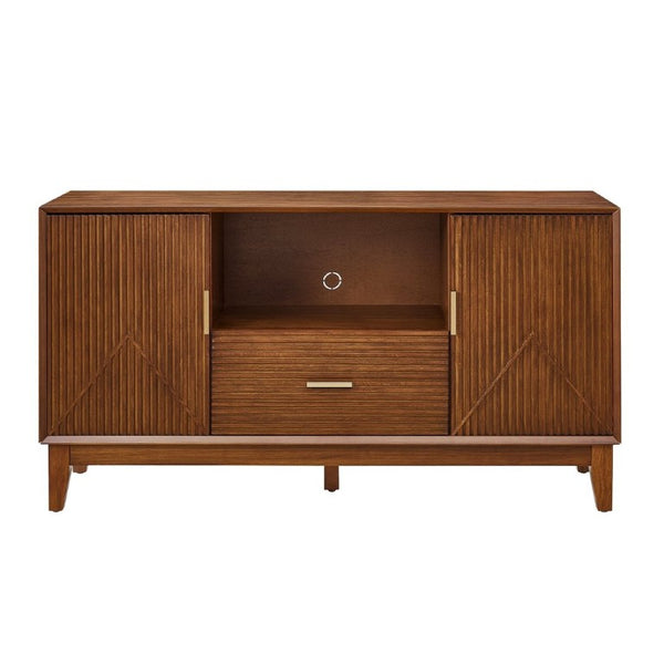 English Elm Mid-Century TV Stand with Wood Veneer Tapered Legs Drawer and Adjustable Cabinet Storage W3720P537050