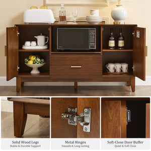 English Elm Mid-Century TV Stand with Wood Veneer Tapered Legs Drawer and Adjustable Cabinet Storage W3720P537050