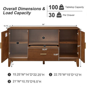 English Elm Mid-Century TV Stand with Wood Veneer Tapered Legs Drawer and Adjustable Cabinet Storage W3720P537050