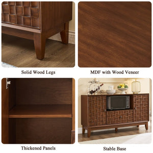 English Elm Mid-Century TV Stand with Woven Texture Doors Tapered Legs and Warm Brown Finish W3720P537054