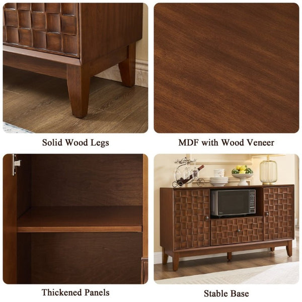 English Elm Mid-Century TV Stand with Woven Texture Doors Tapered Legs and Warm Brown Finish W3720P537054