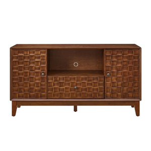 English Elm Mid-Century TV Stand with Woven Texture Doors Tapered Legs and Warm Brown Finish W3720P537054