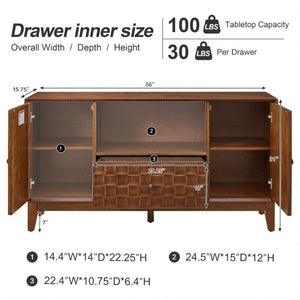English Elm Mid-Century TV Stand with Woven Texture Doors Tapered Legs and Warm Brown Finish W3720P537054