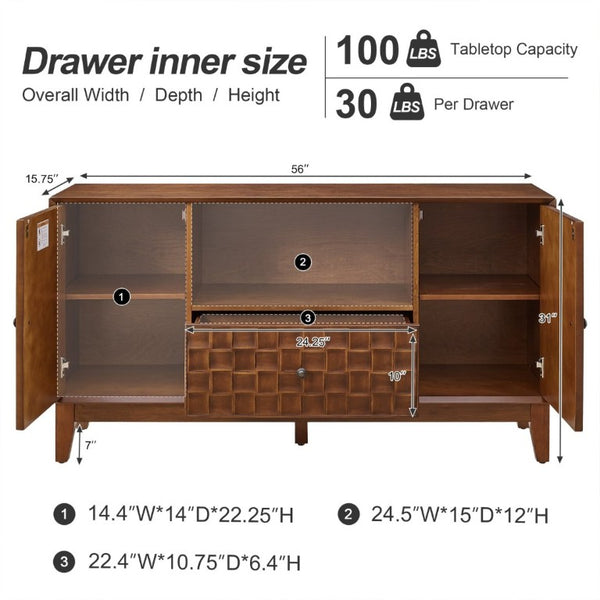 English Elm Mid-Century TV Stand with Woven Texture Doors Tapered Legs and Warm Brown Finish W3720P537054