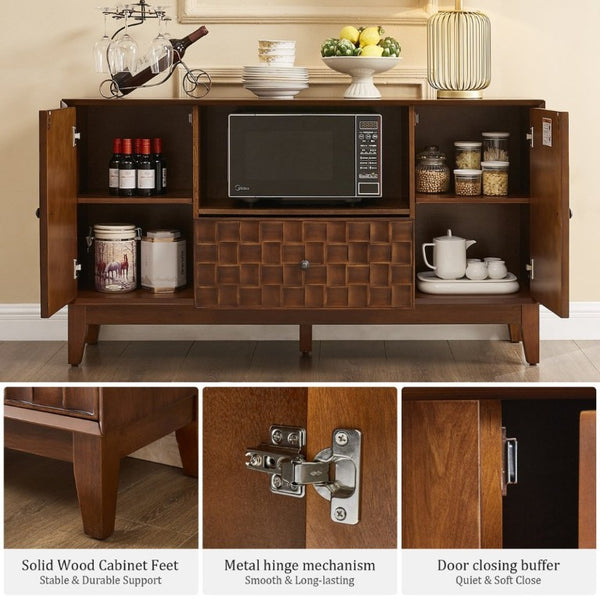 English Elm Mid-Century TV Stand with Woven Texture Doors Tapered Legs and Warm Brown Finish W3720P537054