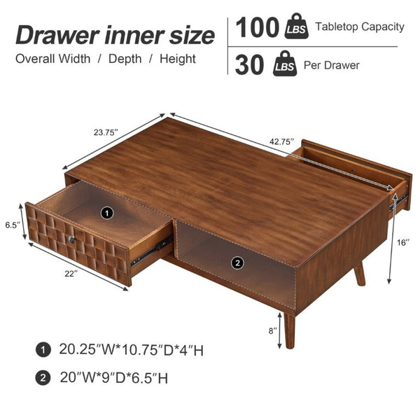 English Elm Coffee Table with Hidden Drawer Open Shelf Warm Wood Mid-Century Farmhouse Living Room Walnut Brown W3720P537077