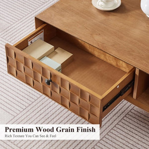 English Elm Coffee Table with Hidden Drawer Open Shelf Warm Wood Mid-Century Farmhouse Living Room Natural Walnut W3720P537088
