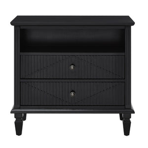 English Elm Farmhouse Nightstand with Built-In Charging Station Two Drawers Engineered Wood Bedroom Black W3720P540576