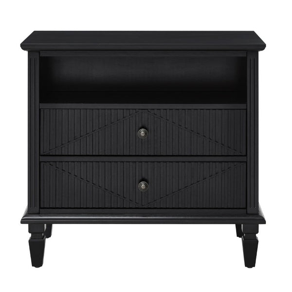 English Elm Farmhouse Nightstand with Built-In Charging Station Two Drawers Engineered Wood Bedroom Black W3720P540576