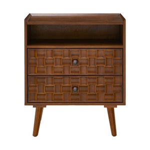 English Elm Nightstand with Built in Charging Station Geometric Drawers and Solid Wood Legs Walnut W3720P540581