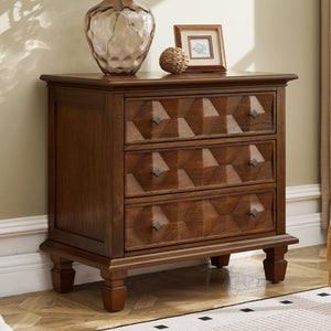 English Elm Farmhouse Nightstand with Built in Charging Station Three Drawer Engineered Wood Bedroom W3720P540598