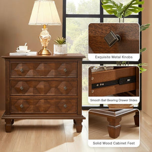 English Elm Farmhouse Nightstand with Built in Charging Station Three Drawer Engineered Wood Bedroom W3720P540598