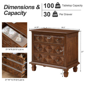 English Elm Farmhouse Nightstand with Built in Charging Station Three Drawer Engineered Wood Bedroom W3720P540598