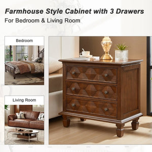 English Elm Farmhouse Nightstand with Built in Charging Station Three Drawer Engineered Wood Bedroom W3720P540598