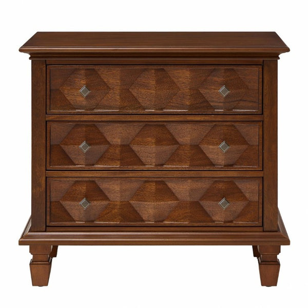 English Elm Farmhouse Nightstand with Built in Charging Station Three Drawer Engineered Wood Bedroom W3720P540598