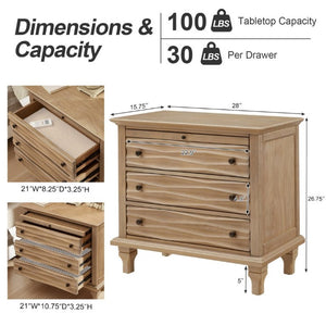 English Elm 3 Drawer Farmhouse Nightstand with Built-In USB Charging Station and Wave Textured Fronts Natural W3720P540601