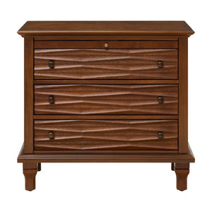 English Elm 3 Drawer Farmhouse Nightstand with Built-In USB Charging Station and Wave Textured Fronts Walnut W3720P540603