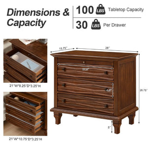 English Elm 3 Drawer Farmhouse Nightstand with Built-In USB Charging Station and Wave Textured Fronts Walnut W3720P540603