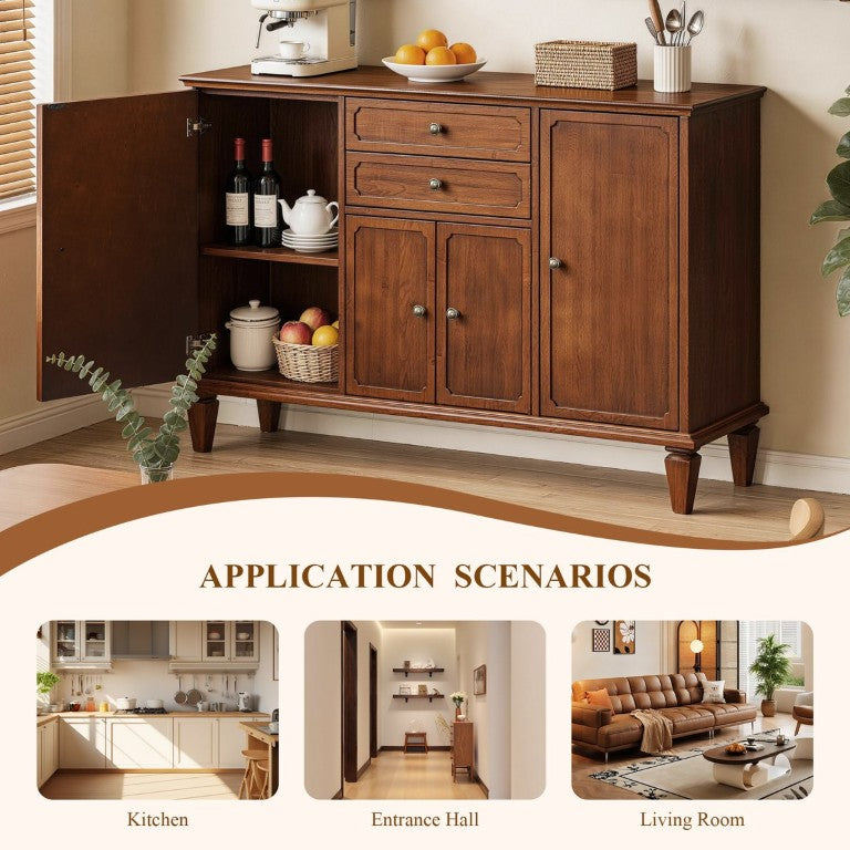 English Elm Sideboard Buffet with Drawers and Enclosed Cabinets Vintage Wood Storage for Living Room Walnut W3720P568491