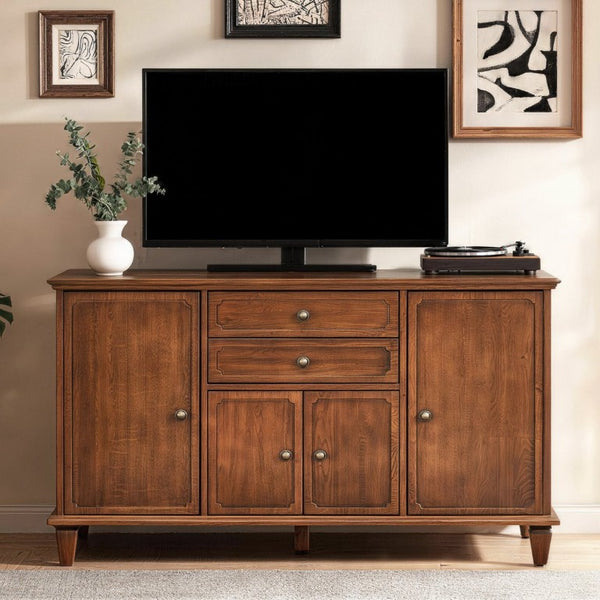 English Elm Sideboard Buffet with Drawers and Enclosed Cabinets Vintage Wood Storage for Living Room Walnut W3720P568491