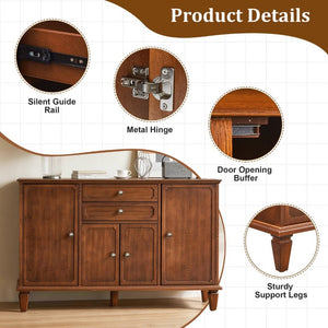 English Elm Sideboard Buffet with Drawers and Enclosed Cabinets Vintage Wood Storage for Living Room Walnut W3720P568491