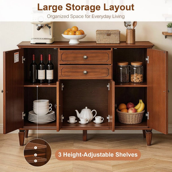 English Elm Sideboard Buffet with Drawers and Enclosed Cabinets Vintage Wood Storage for Living Room Walnut W3720P568491