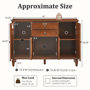 English Elm Sideboard Buffet with Drawers and Enclosed Cabinets Vintage Wood Storage for Living Room Walnut W3720P568491