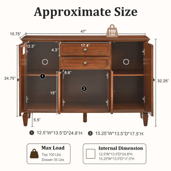 English Elm Sideboard Buffet with Drawers and Enclosed Cabinets Vintage Wood Storage for Living Room Walnut W3720P568491