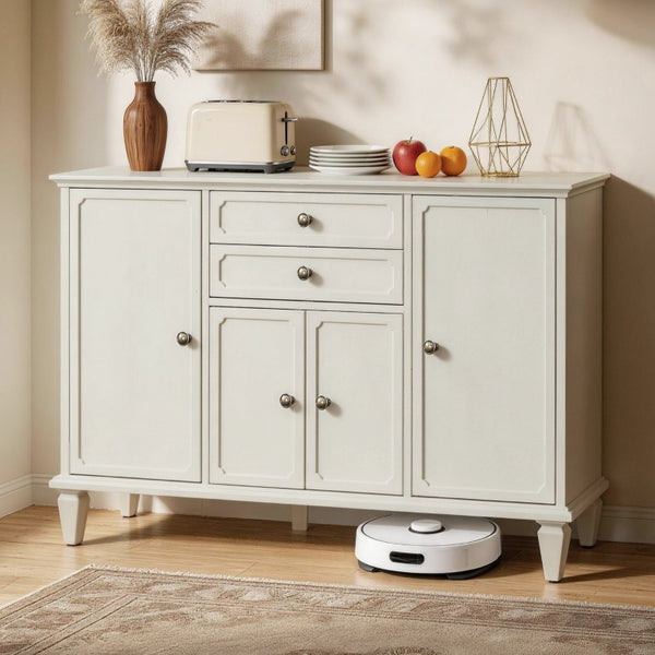 English Elm Sideboard Buffet with Drawers and Enclosed Cabinets Vintage Wood Storage for Living Room White W3720P577572