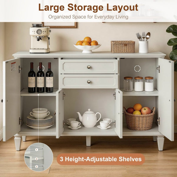 English Elm Sideboard Buffet with Drawers and Enclosed Cabinets Vintage Wood Storage for Living Room White W3720P577572