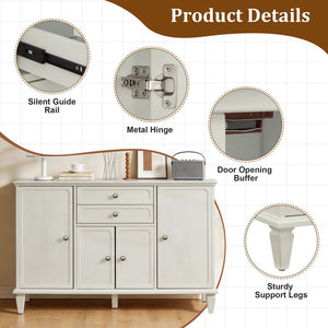 English Elm Sideboard Buffet with Drawers and Enclosed Cabinets Vintage Wood Storage for Living Room White W3720P577572